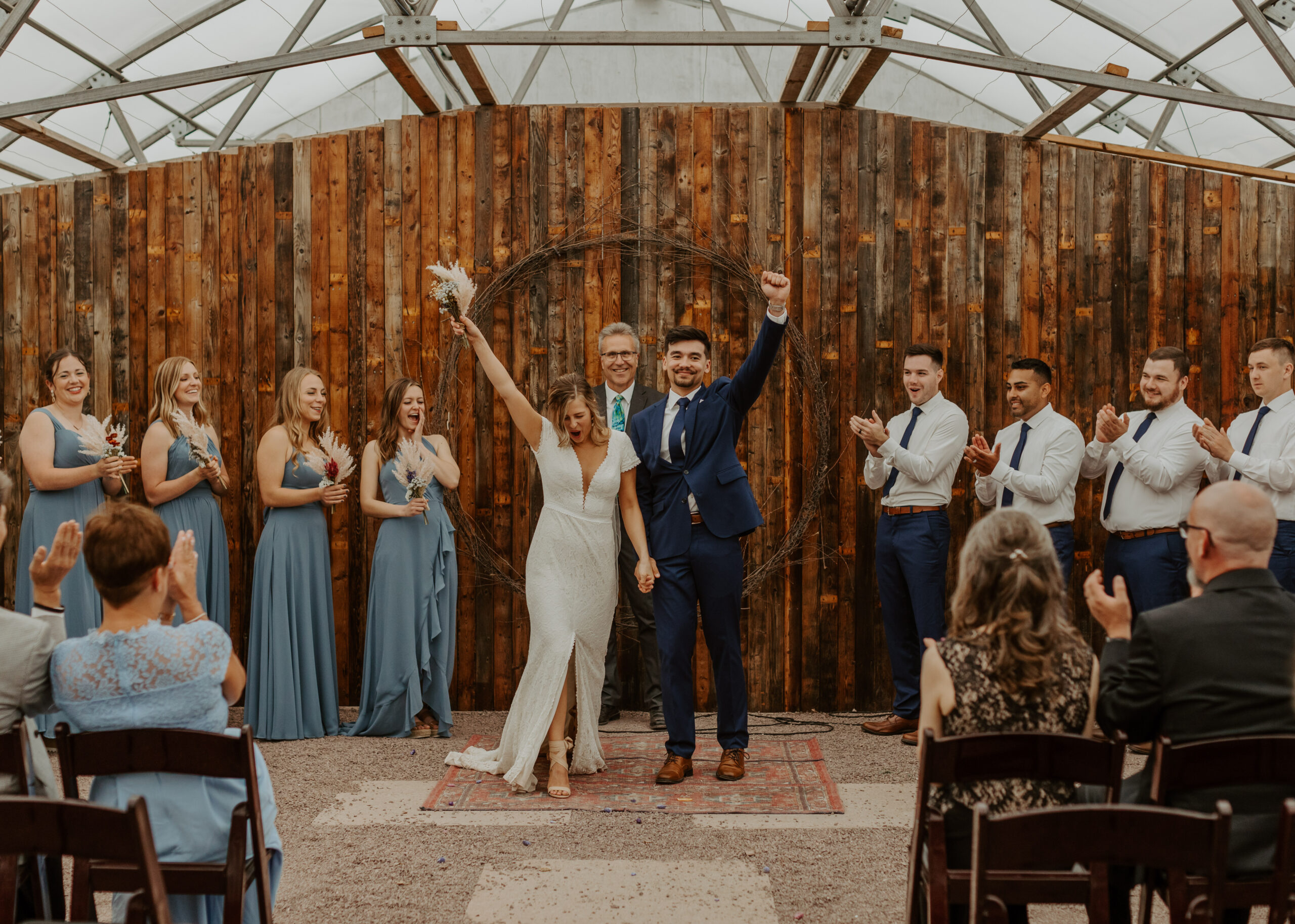 Bride and Groom celebrate getting married at The Atrium in Solon Springs, Wisconsin