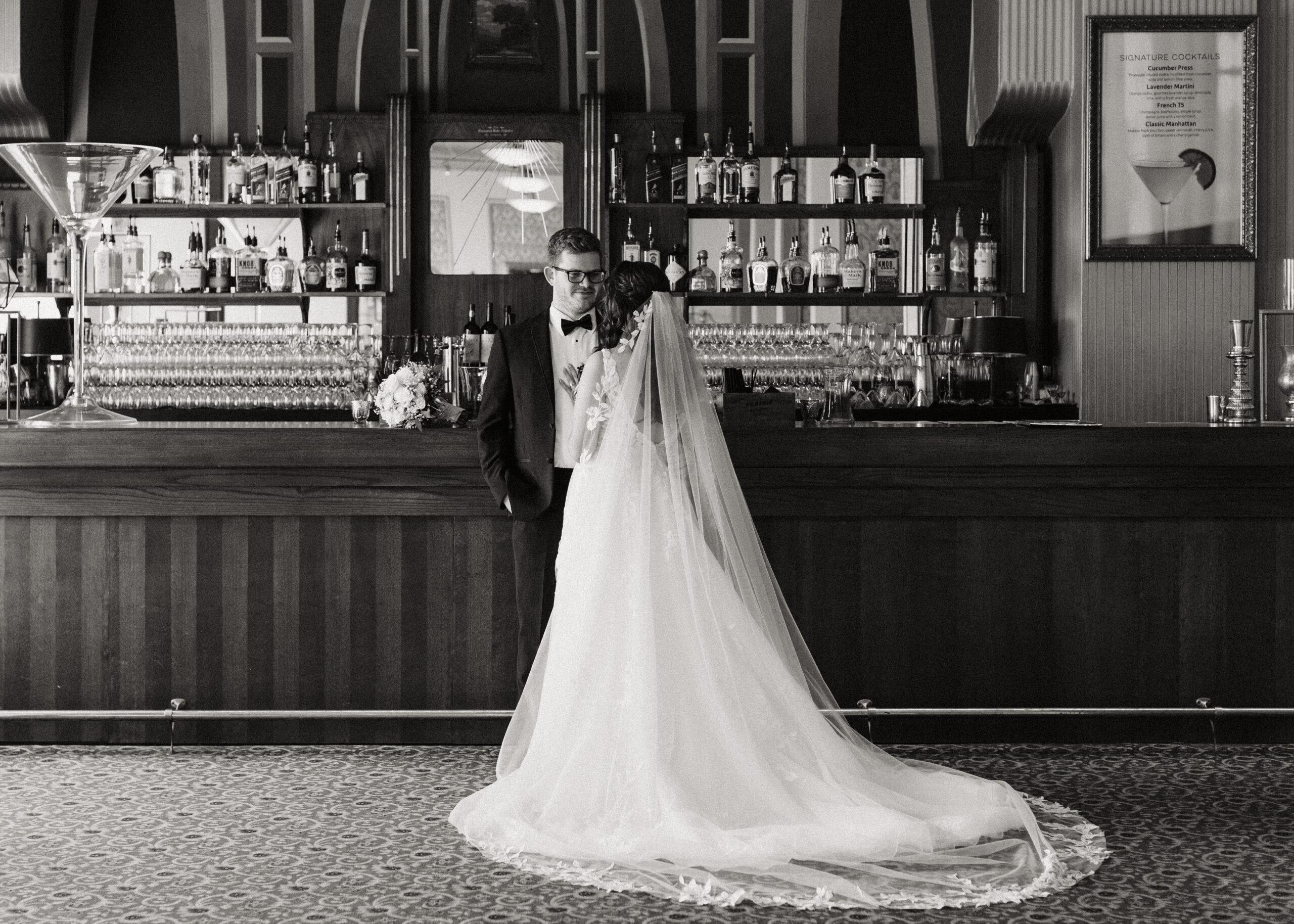 Bride and Groom in the West Wing Lounge at Greysolon Ballroom in Duluth, Minnesota