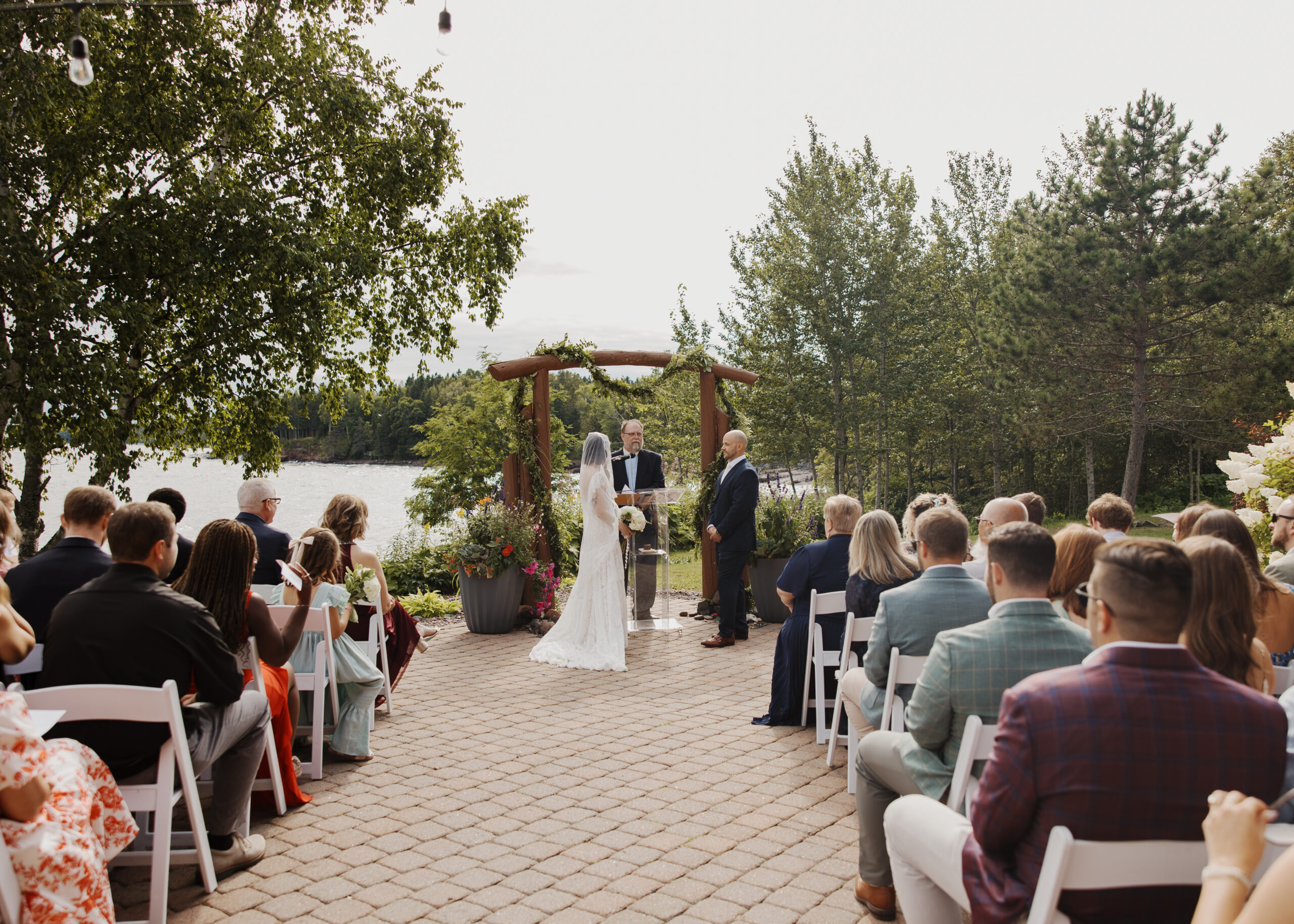 Summer wedding ceremony at Grand Superior Lodge in Two Harbors, MN